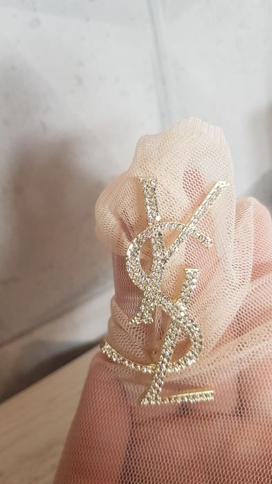 Nowa broszka złota Y.S.L nowa cyrkonie glamur duża 6.5