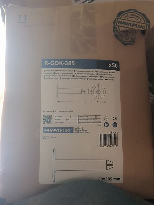 Rawplug łącznik do izolacji R-Gok 50x185mm 385mm 225mm tuleja do wełny