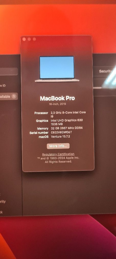 Macbook PRO i9 32GB DE RAM 1TB ssd, sequoia 12 meses de garantia