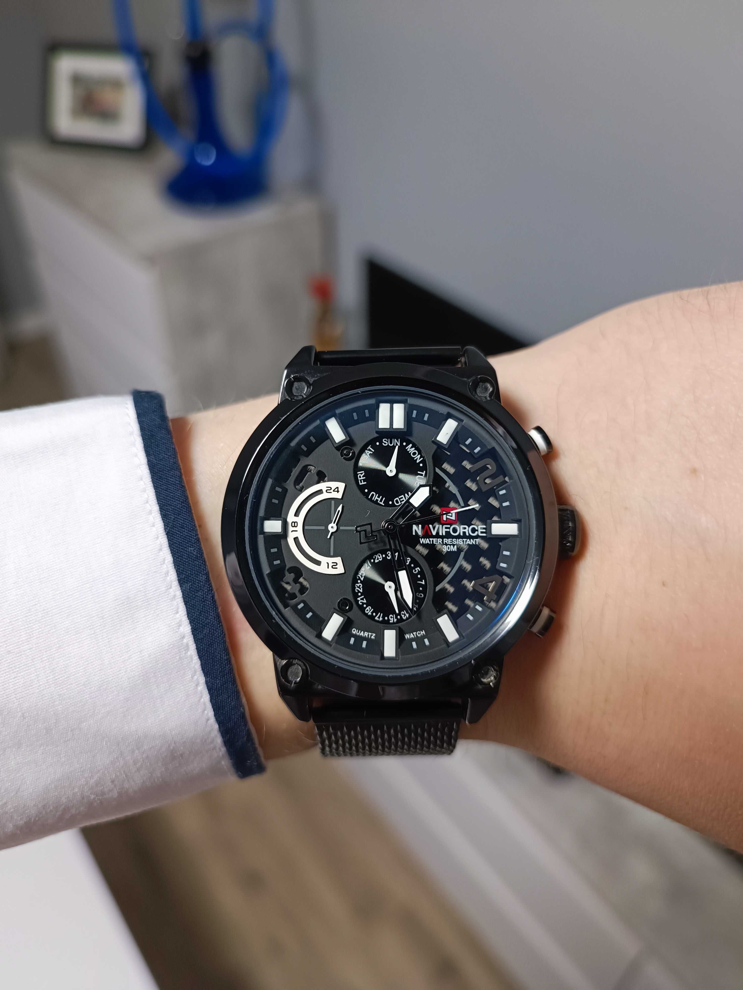 Наручные стильные мужские часы кварцевые черные Naviforce Навифорс