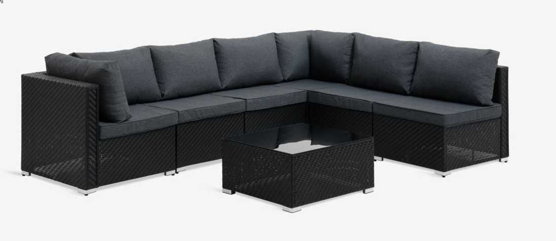 Zestaw wypoczynkowy sofa narożnik 6-osób - technorattan czarny/grafit