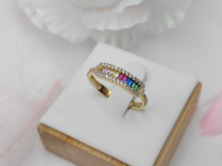 NOWY Złoty Pierścionek Kolorowy r12 / Złoto 585