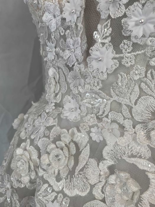 Nowa suknia ślubna 38/40 M/L boho-luxe hafty Princessa szampańska biel