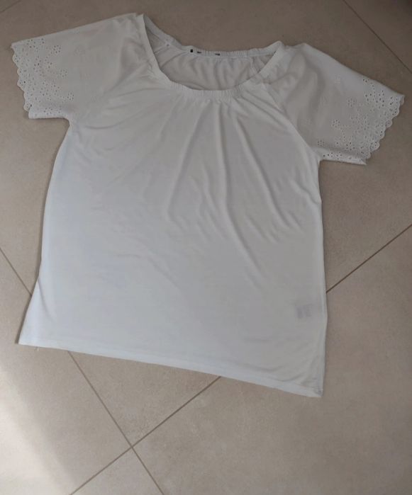 Biała koszulka, bluzka ażurowa r.L