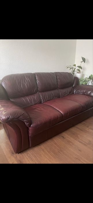 Skorzany komplet sofa i 2 fotele z funkcja relax