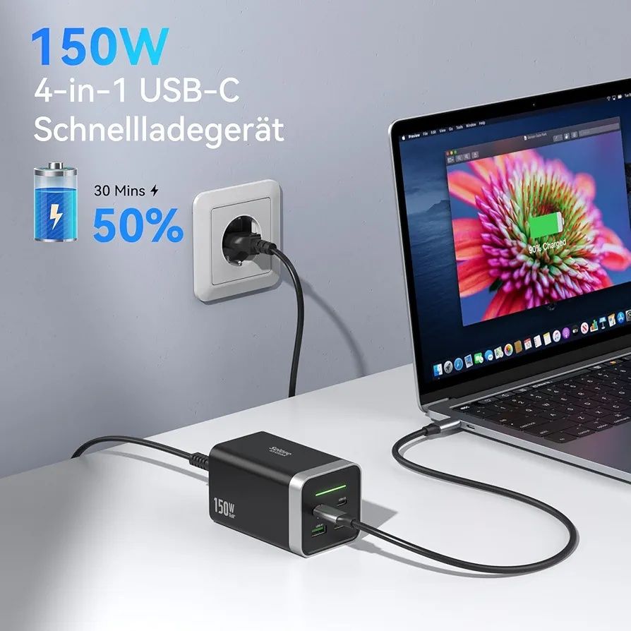 Szybka Ładowarka 150W PPS PD3.0 GaN 4w1 MacBook Pro/Air, Dell, HP Asus