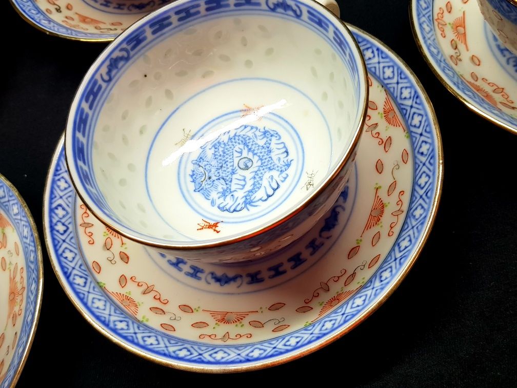 Filiżanki 6 szt. Porcelana ryżowa do herbaty, Vintage