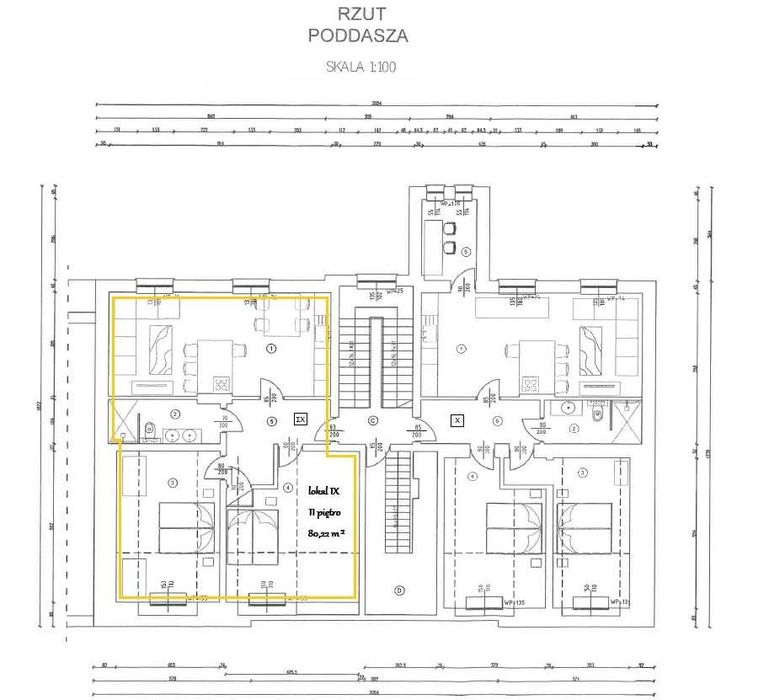 Lokal mieszkalny (9) w centrum Jasła, II piętro, 80,22 m.kw. + piwnica