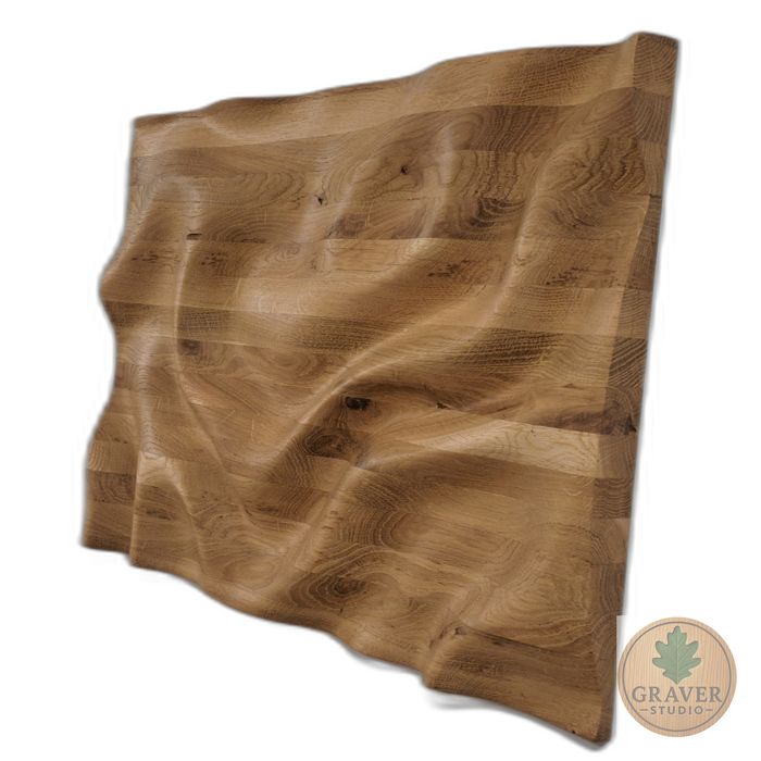 Płaskorzeźba dębowa  - fale, 3D, olejowana dekoracja ścienna