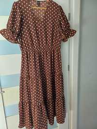 Sukienka XL maxi grochy długa brązowa 44  lato zwiewna plus size