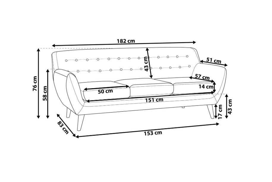 Beliani MOTALA – Sofa 3-osobowa, Szara, Styl Retro, Dębowe Nogi