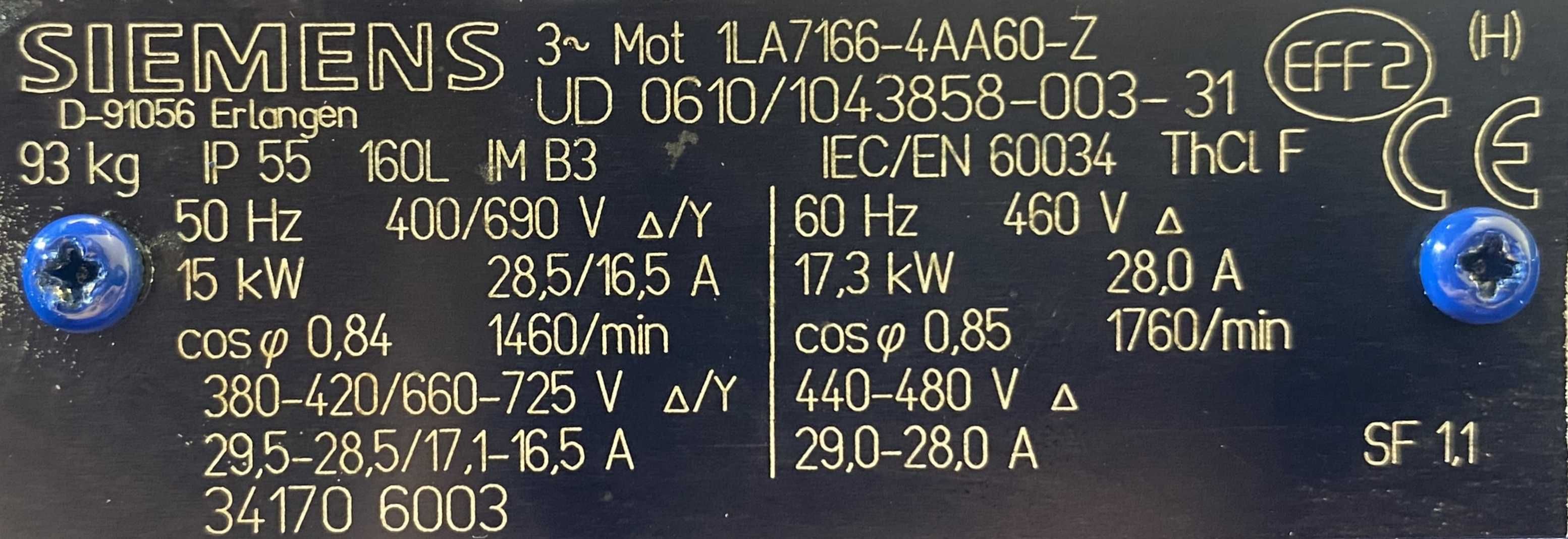 silnik elektryczny 15kW 1460obr. 3fazowy SIEMENS