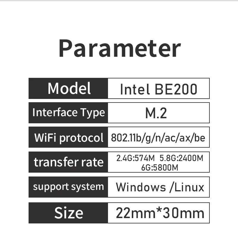 Intel Wi-Fi 7 2x2 BE200 320MHz 802.11be PCIe Bluetooth 5.4 M.2