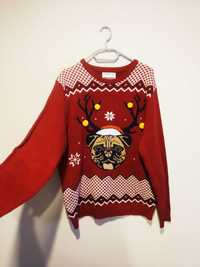 Męski, świąteczny sweterek z buldogiem francuskim, Primark XL