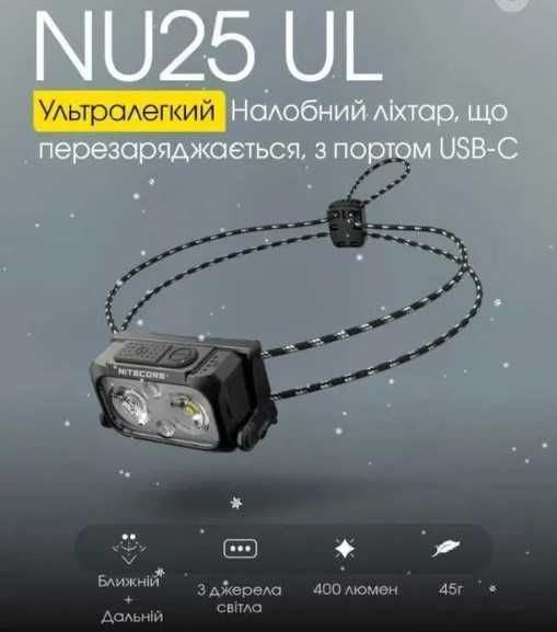 Налобний ліхтар Nitecore NU25 UL ліхтарик nu33