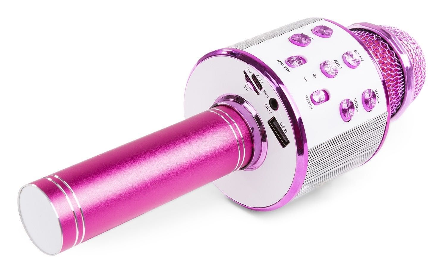 Mikrofon karaoke LED dla dzieci z Bluetooth USB mutacja głosu różowy