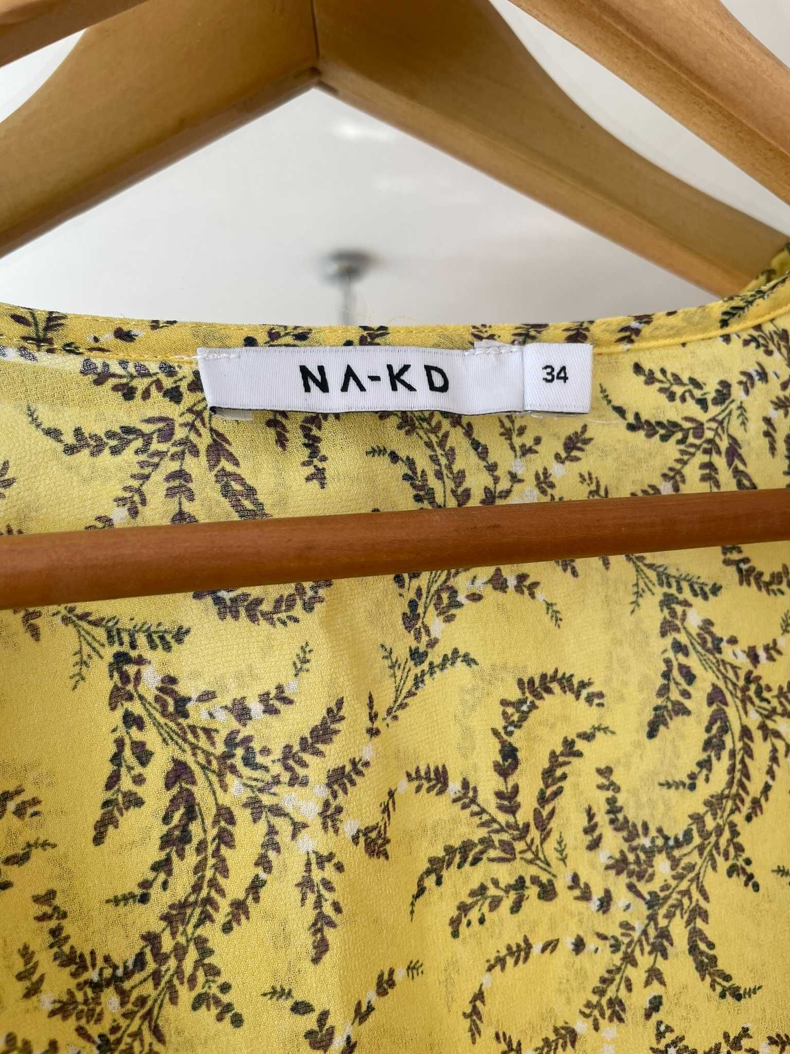 NA-KD bluzka wiązana żółta letnia kimono kwiaty boho XS 34 S 36
