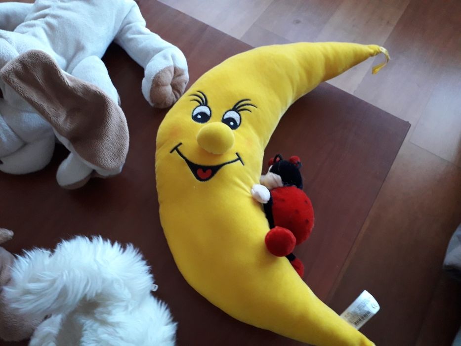 Vários peluches - cães, gato e lua