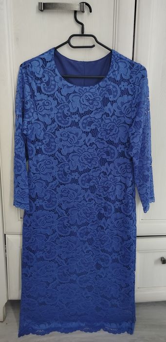 M 38 L 40 chabrowa szafirowa sukienka koronkowa wesele ślub komunia