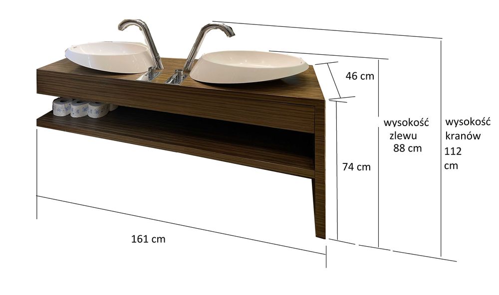 komplet 2 umywalki + blat + 2 baterie + komplet wężyków