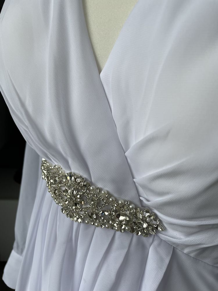 Suknia ślubna klasyka prosta mankiet M 38 /  L 40 biała