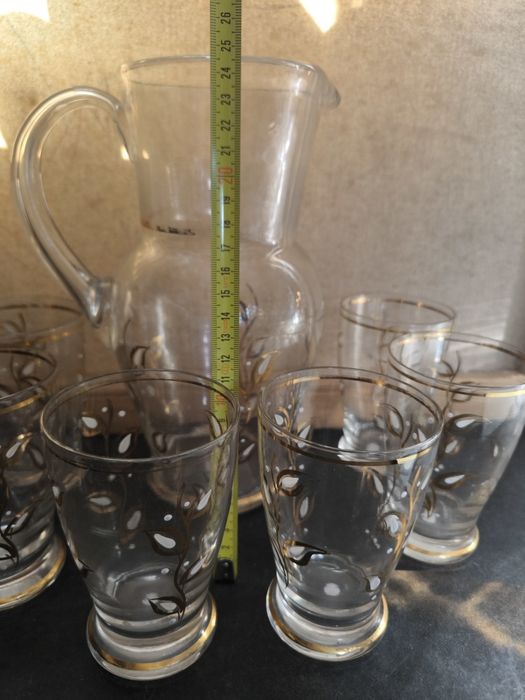 Jogo de Jarra e Copas - Vidro Decorado