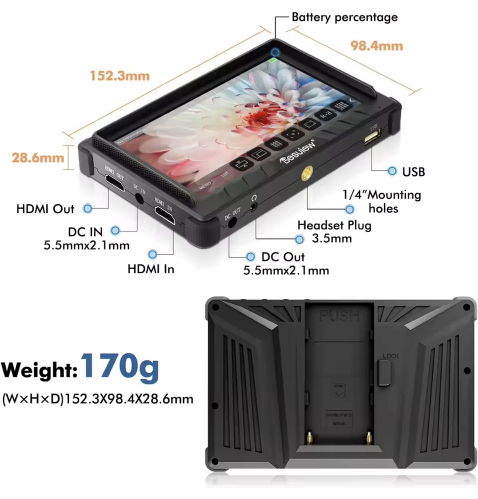 Desview P5II - monitor podglądowy 5.5", Full HD + bateria - filmowanie
