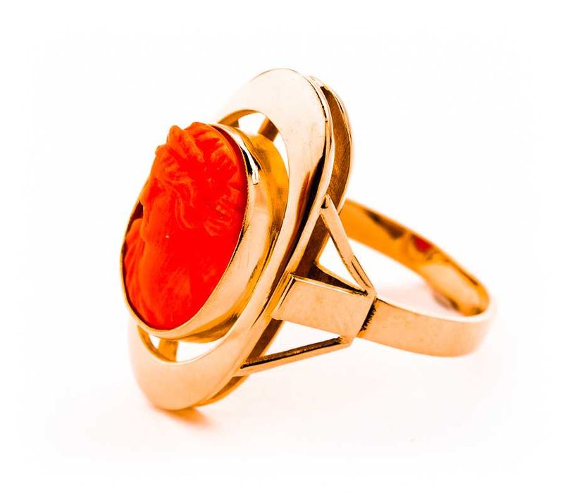 Warszawski Złoty Pierścionek - KORAL - KAMEA - 14K - 8,12g - ORNO