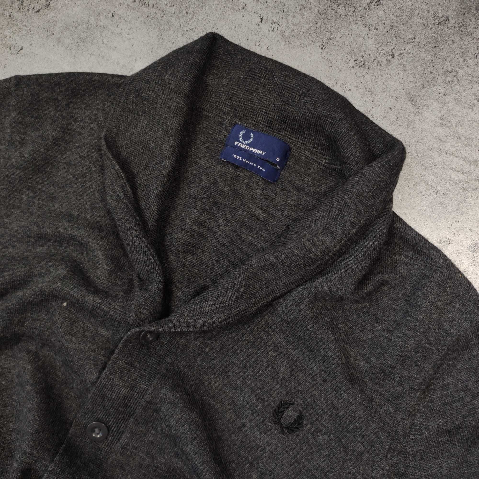 MĘSKI Sweter Elegancki Sweterek Kardigan Lekki MERINO Wełna Fred Perry