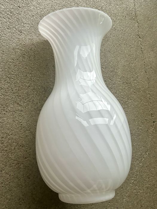 Wielki Piękny Biały Wazon Murano Swirl Venini Unikat Włochy 1970 Mega