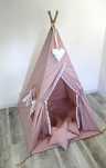 TIPI namiot wigwam brudny róż - biały, pomponiki, zestaw