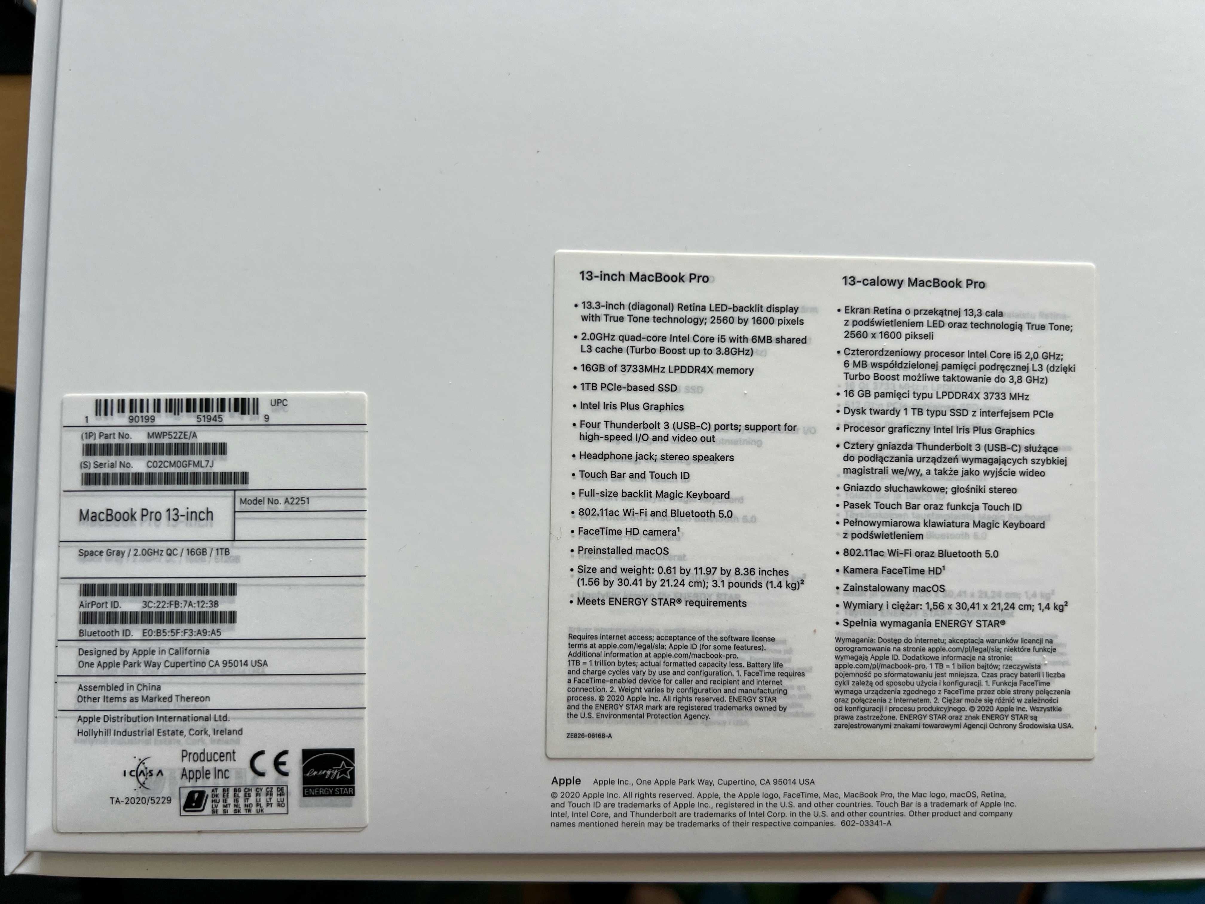 macbook 2020 13" i5 16GB 1TB