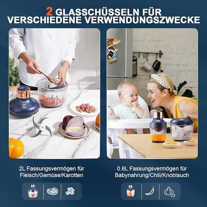 Rozdrabniacz elektryczny, 0,6 l + 2 l