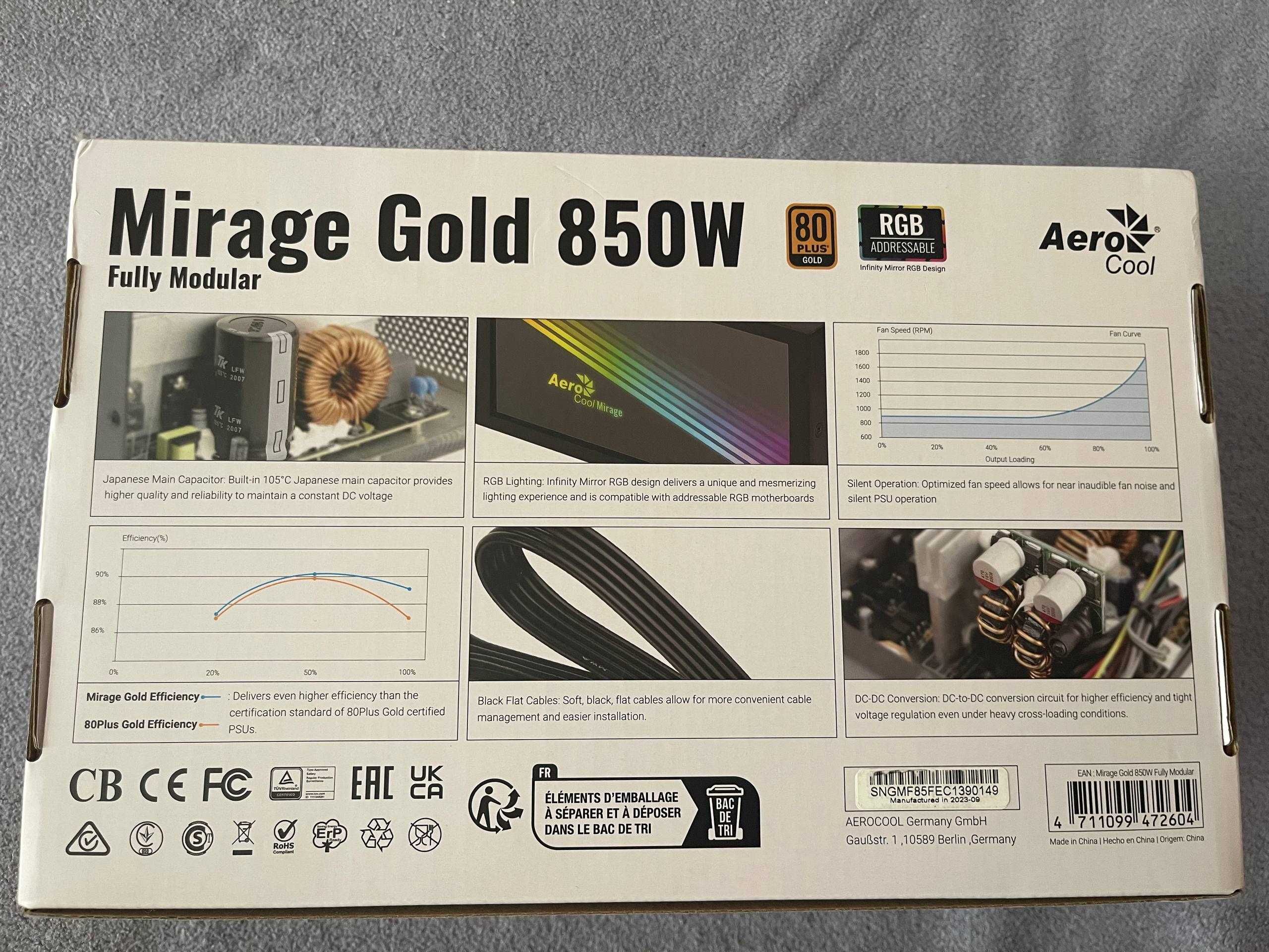Блоки питания AeroCool Mirage Gold 850 Fully Modular 850W (гарантия)