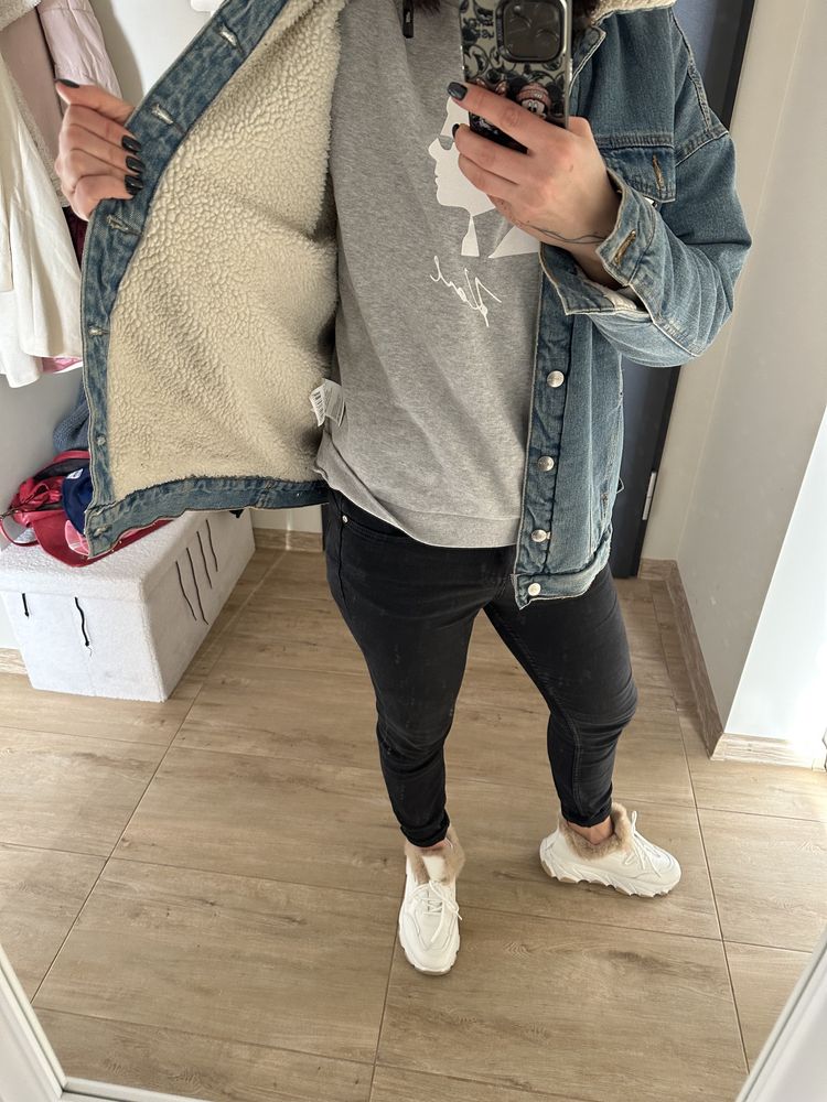 Zimowa kurtka jeansowa z kożuszkiem gruba ciepla jeans kozuch