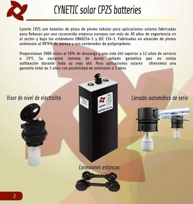 baterias solar 2 volts 750 ah (2v x 6 elementos = 12 v)