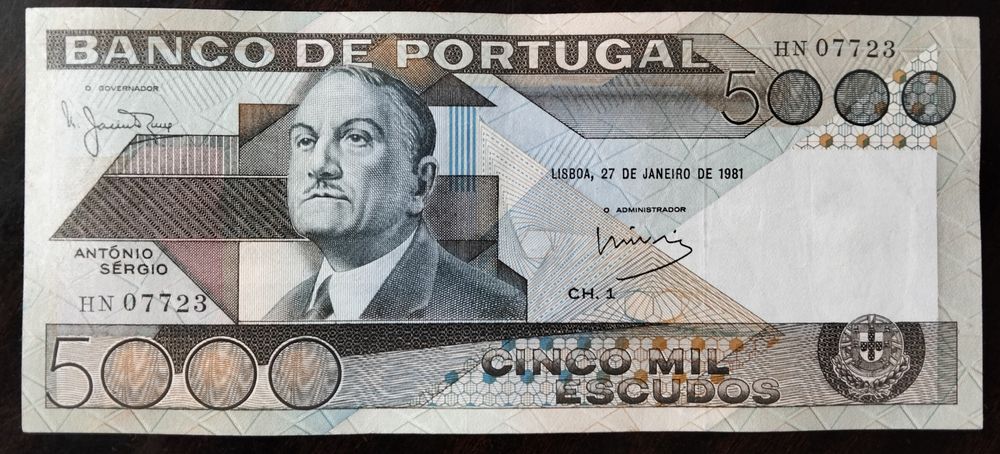 Lote 2 Notas 5000$ 1981 António Sérgio Estado Belas