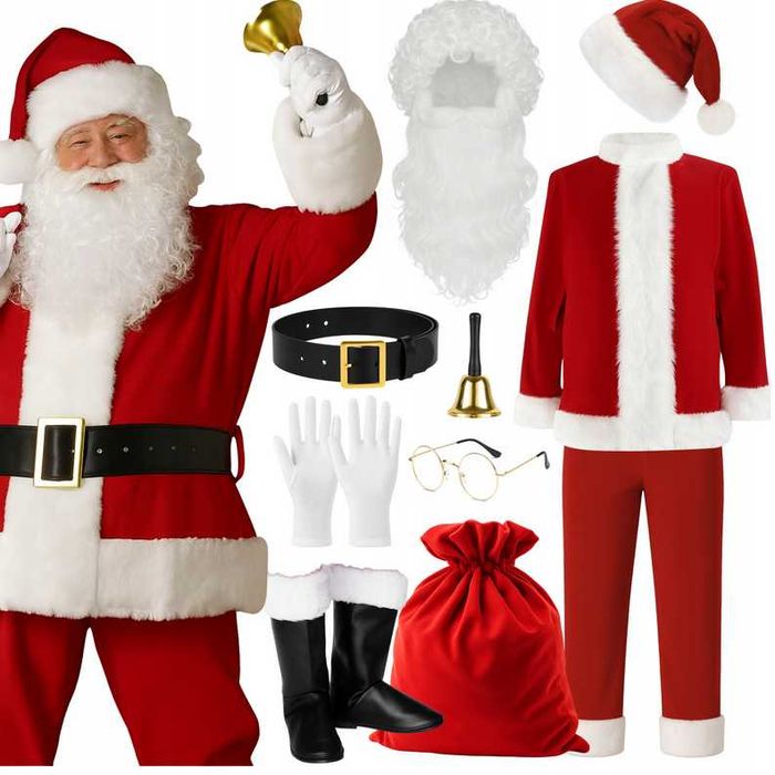 Strój ŚWIĘTEGO MIKOŁAJA DUŻY 3XL Kostium Zestaw Welur Premium 13EL