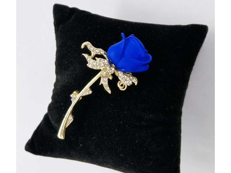 Broszka kwiaty Niebieska  Róża vintage z cyrkoniami aesthetic y2k
