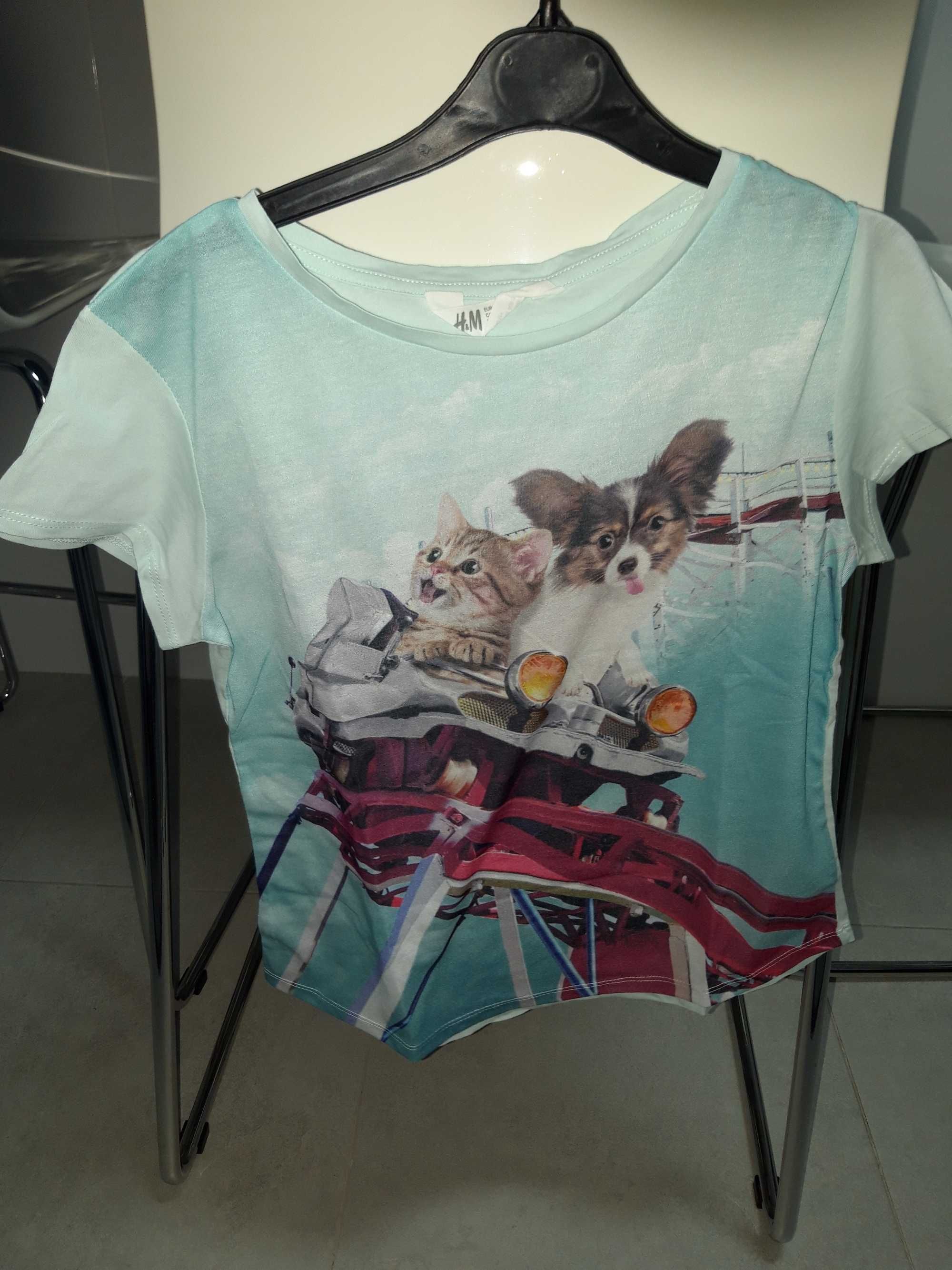 Tshirt azul cão e gato H&M 10-12anos