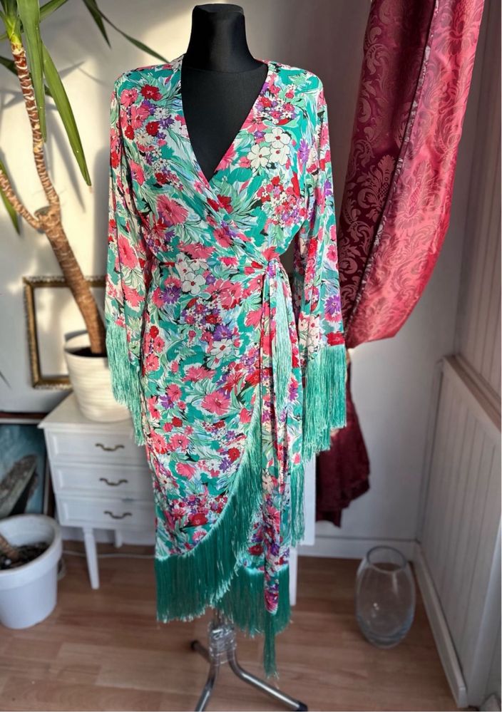 Nasty gal kopertowa sukienka maxi kwiatami Fredzlami  L 40 midaxi midi