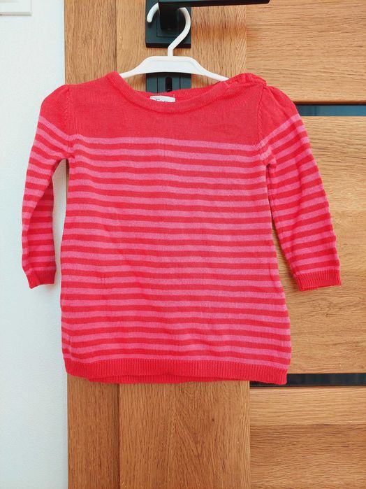 Sweterek czerwony w paski f&f 6-9 m 74 cm