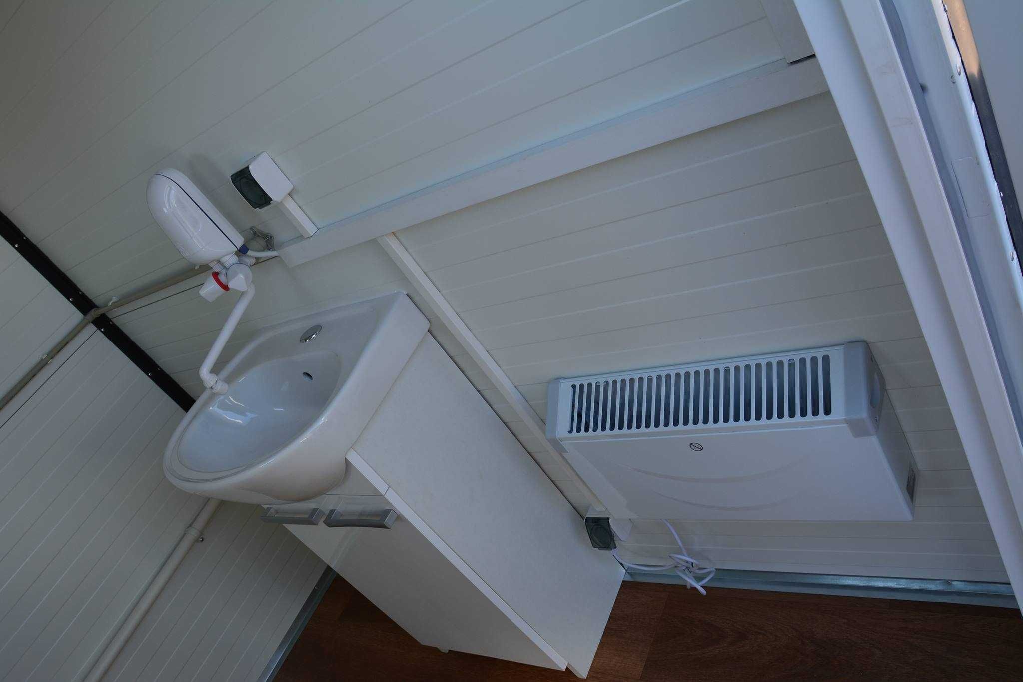 KONTENER SANITARNY 2×2 m, wys. 2,4 m – komplet toaleta WC + umywalka
