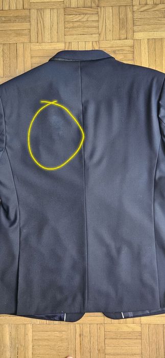 Garnitur granatowy wełniany 45% 58M/L uszkodzona marynarka i spodnie T