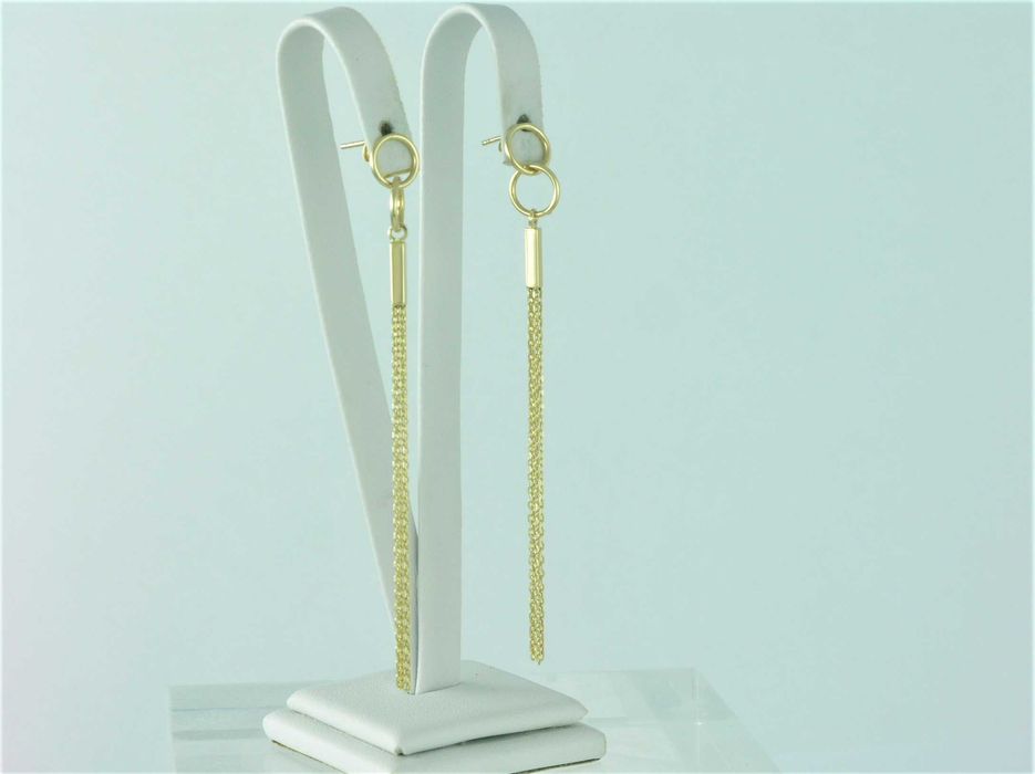 Czarujące złote kolczyki wiszące próby 585 na sztyft z łańcuszkami