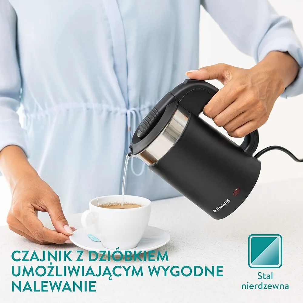 Navaris mini czajnik elektryczny podróżny  0,5l 2 kubki czarny