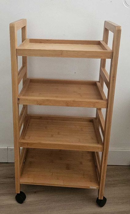 Estante de bambu para arrumos com 4 prateleiras - com rodinhas