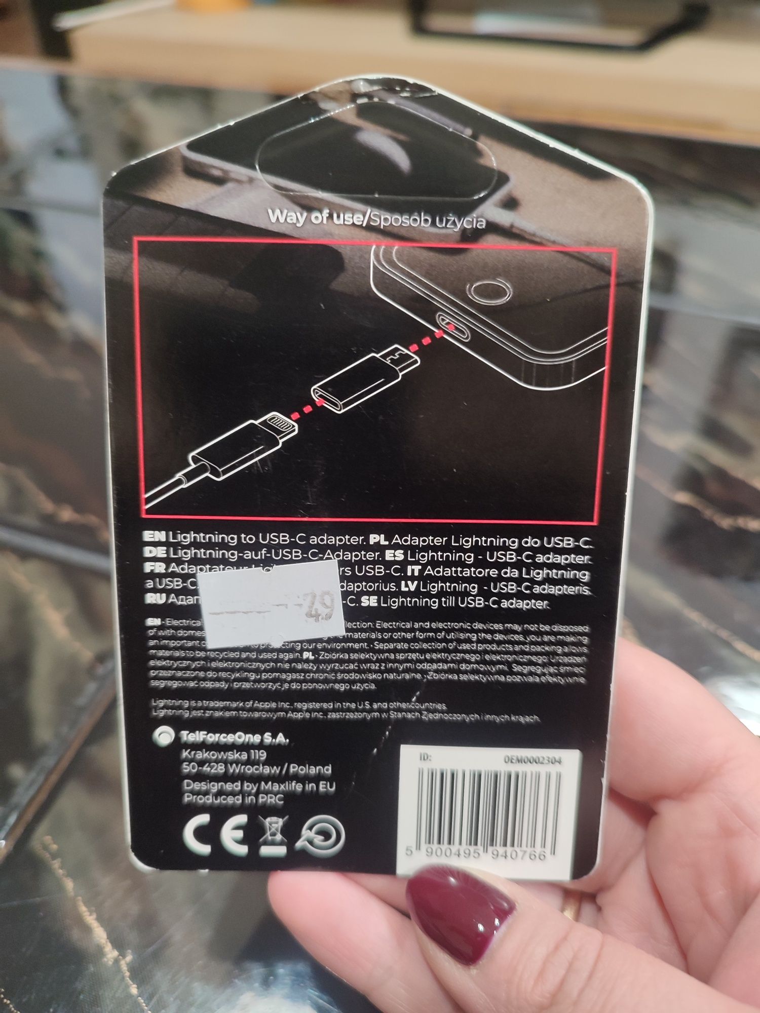 Adapter lightning do USB c