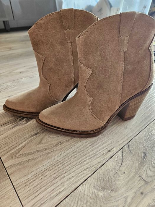 Nowe botki damskie,skora naturalna welurowa-przecierana