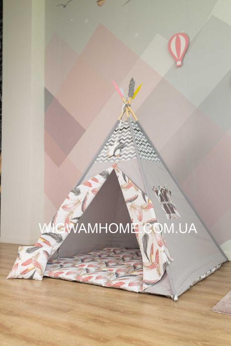 Великий Дитячий Вігвам 150х150х200см "Великі Пірʼя", Повний комплект
